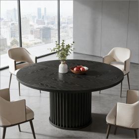 Round Dining Table, Wood Kitchen Table With Sturdy Fluted Metal Base