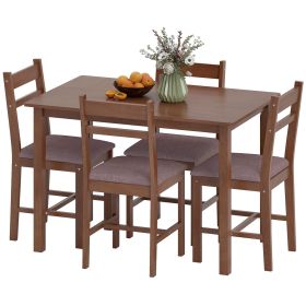 5-Piece Solid Wood Dining Table Set for 4, Farmhouse Kitchen Table with Upholstered Chairs for Dining Room, Light Brown