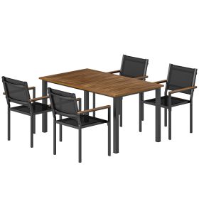Outdoor Dining Set for 4, Patio Table and Chairs Set with 59" Rectangle Acacia Wood Table and 352 LBS Stackable Chairs