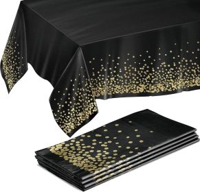 Gold and Black Table Cloth for Events - Pack of 4, 54 x 108 Inches - Disposable Table Cover, Ideal Black Tablecloths for Party Decorations, Dinin