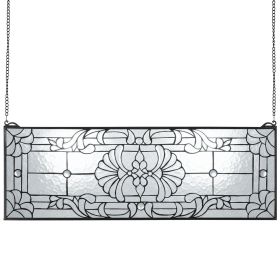Stained Glass Window Panel, 35.2" x 13" Tiffany Style Hanging Transom Window Panel with Chain, Large Horizontal Rectangle Stain Glass