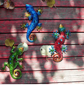 Metal Lizards Outdoor Decor Metal Gecko Wall Decoration Geico Lizard 13.5 * 8.5 Inch 3 Pack Set Suitable for Hanging in Yard Or Fence