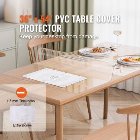 Plastic Table Cover, 36 x 54 Inch 1.5 mm Thick Clear Table Protector, Rectangle PVC Desk Mat, Waterproof & Easy Cleaning Desk Pad Tablecloth