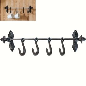1pc Solid Heavy Duty Cast Iron Wall Mount with 4 Removable Large Utility Hooks,for Home Kitchen Garden Garage Bathroom