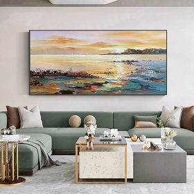 Hand Oil Painting Canvas Wall Art Decoration Abstract Seascape Painting Colorful Seaside Sunset for Home Living Room hallway bedroom luxurious de (size: 150x220cm)